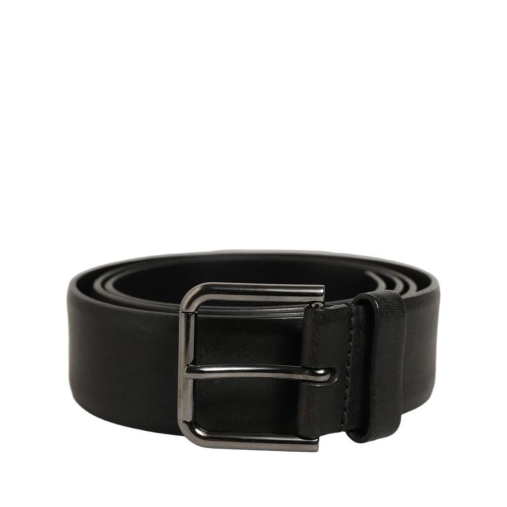 Dolce & Gabbana Black Calf Leather Classic Silver Buckle Men's Belt